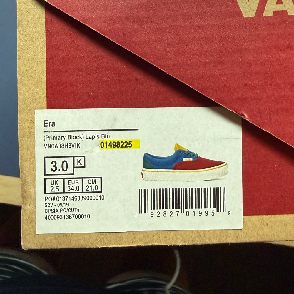Vans Era Primary‎ Block Lapis Blue Multi Color Kids Sneakers NEW Size 3 - Picture 5 of 5